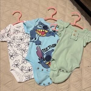 Stitch Themed Baby Onesie Set - Blue, White, Green